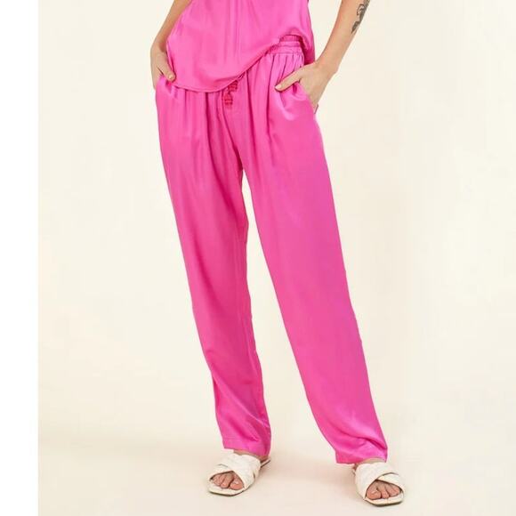 Hale Bob Ceres Silk Straight Fit Pant in Hot Pink size Medium - Picture 1 of 7
